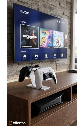 Premium 2 Li Gamepad Standı - Çiftli Oyun Konsolu Kol Tutucu Masaüstü Organizer - Beyaz
