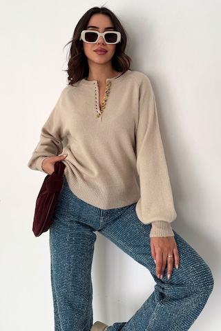 Noa & Noa Kadın Düğmeli Triko Kazak Red Stitch Bej