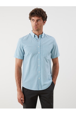 Lcwaıkıkı Classic Yeşil Regular Fit Kısa Kollu Ekose Poplin Erkek Gömlek