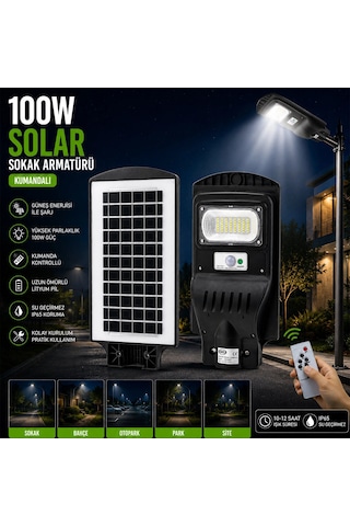 100w - 6500k Solar - Güneş Enerjili Sokak Lambası - Armatür Sensörlü Bahçe-balkon-sokak Ars-348964 Bx40