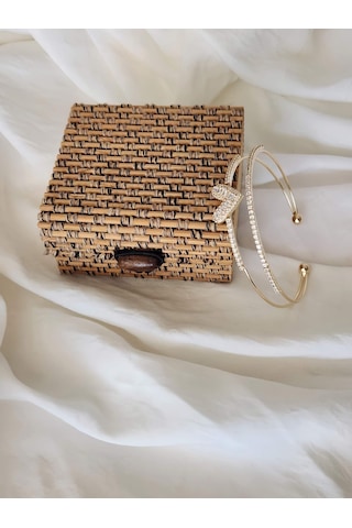 Eva Takı Store Kalp İki Sıralı Model Gold Renk Çelik Ayarlanabilir Bileklik Kelepçe Gold