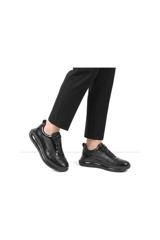 Erkek Siyah Açma Deri Sneaker