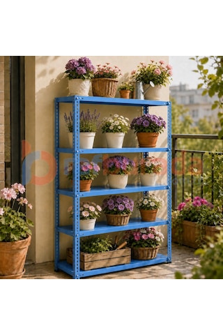 5 Katlı Renkli Dekoratif Çelik Raf - Çiçeklik Rafı, Ofis Rafı 0,70 Mm Siyah-31x75 Cm-100 Cm