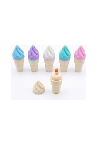 Dondurma Tasarımlı 6'lı Mini Pastel Fosforlu Kalem Seti - Şeffaf Çantalı Sevimli Kawaii İşaretleme Kalemi Pembe