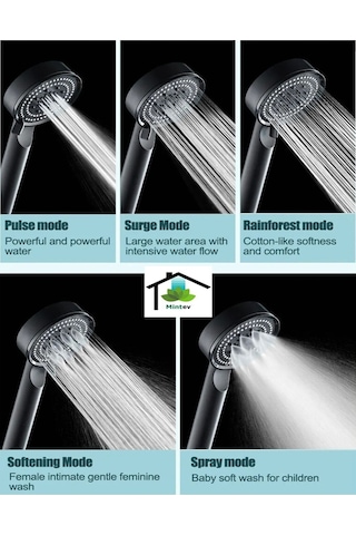 Mintev Siyah Yüksek Basınçlı 5 Fonksiyonlu Ultra Lüx Duş Başlığı Siyah