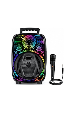 Platoon Pl-4660 Ch-880 Karaoke Speaker Hoparlör Dc 5v 8'' Inch Mikrofonlu Usb Sarjlı Rgb Işıklı Bt