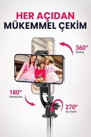 Tripod Çok Amaçlı Mıknatıslı Kumandalı 1.75 Cm Selfie Çubuğu Tt02 Siyah