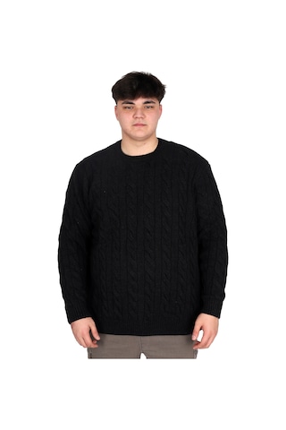 Mode Xl Büyük Beden Erkek Kazak Bisiklet Yaka Braıded 24211 Siyah Siyah