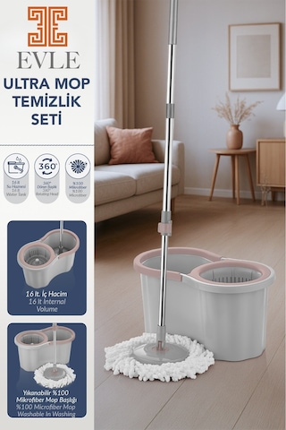 Lavine Premium 360 Mop Temizlik Seti 16 L, Gri, Paslanmaz Sap
