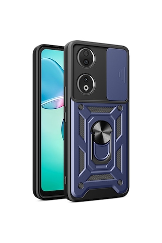 Honor 90 Kılıf Sürgülü Kamera Koruyucu Manyetik Standlı Tank Koruma Ata Pro Tech Mavi