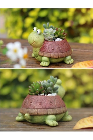 Florada 2'li Kaplumbağa Saksı Set Sukulent Saksısı Kaktüs Saksısı El Işçiliği Taş