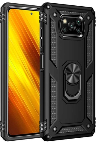 Xiaomi Poco X3 Kılıf Zore Vega Yüzüklü Standlı Zırh Kılıf