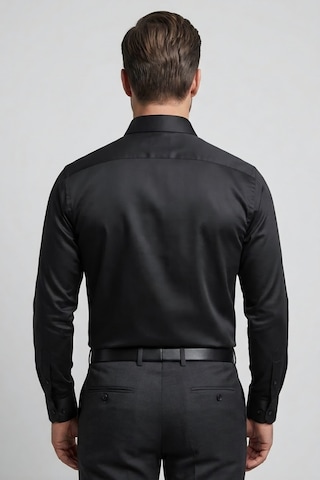 Torivalli Collection Dar Kesim Slimfit Saten Kolay Ütülenebilen Mevsimlik Cepsiz Uzun Kollu Kol Düğmesi Takılabilen Erkek Gömlek Siyah