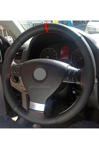 Vw Golf 5 Dikme Direksiyon Kılıfı Karbon Delikli Kırmızı Yüzüklü