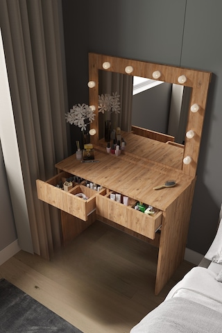 Sakura Işıklı Aynalı Çekmeceli Makyaj Masası Atlantik Çam