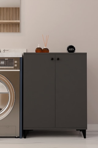 Çok Amaçlı Banyo & Çamaşır Odası Dolabı, Ayarlanabilir Raflı, Kapaklı Modern Banyo Dolabı Antrasit