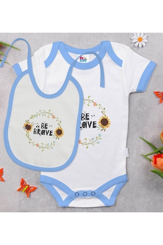 Bk Kids Bee Brave Tasarımlı Mavi Bebek Body Zıbın Ve Mama Önlüğü Çok Renkli