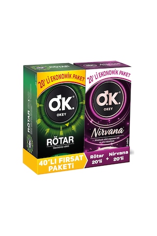 Okey Nirvana Prezervatif +  Okey Rötar Prezervatif 2 x 20'li