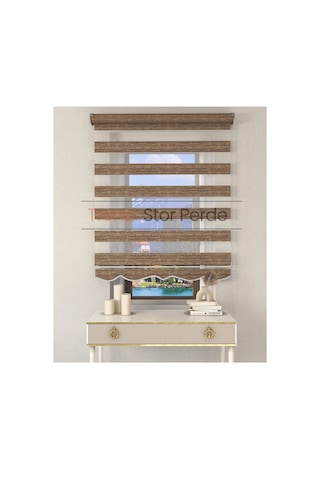 Kahve Etek Dilimli Zebra Stor Güneşlik Perde Kırık Kahve