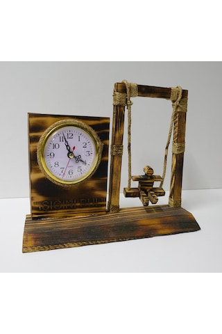 Dekoratif Ahşap Salıncaklı Masa Saati Kişiye Özel İsim Yazılabilir Tasarım ahşap