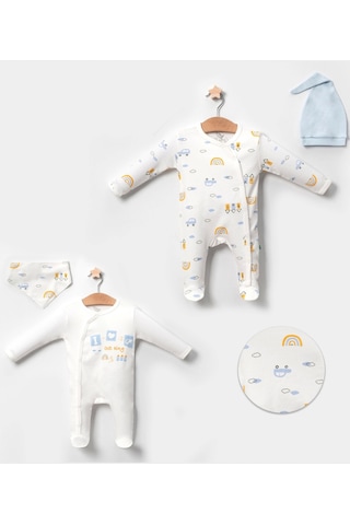 Babydonat Araba Desenli Mavi 4'lü Erkek Bebek Tulumu Mavi