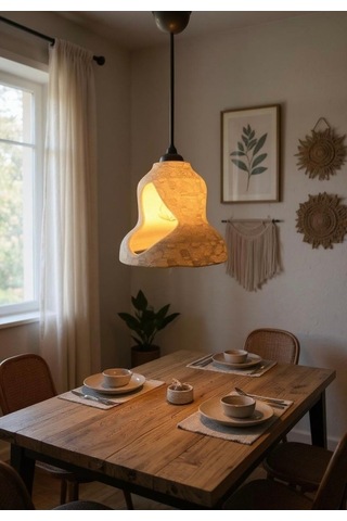 Beton Görünümlü Şık Ve Modern İskandinav Avize Rustik Ampul Hediyeli Beyaz