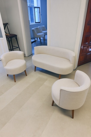 Azra Mobilya Sydney Çay Seti Koltuk Takımı Keten Kumaş 2+1+1 Ceviz Ayak Modern Salon & Ofis Takımı Krem Krem