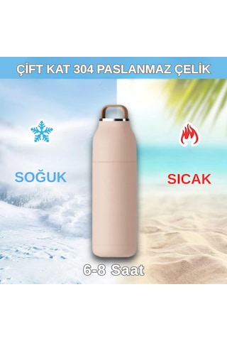 Paslanmaz Çelik Bardak Kapaklı, Tutacaklı, Mat Gövdeli Termos 400 Ml Pembe