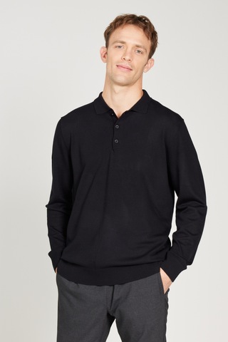 AC&Co / Altınyıldız Classics Erkek Sıyah Standart Fit Normal Kesim Polo Yaka Triko Kazak Siyah