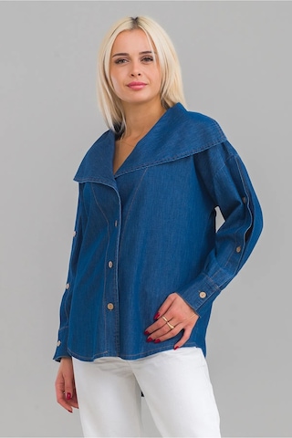 Bold & Young Kadın Pamuklu Denim Kumaş Kol Yırtmaç Düğmeli Büyü Yaka Kot Gömle Lacivert