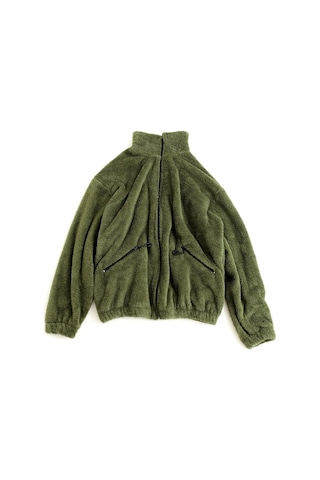 Fifty Color Haki Peluş Dik Yaka Cepleri Fermuarlı Oversize Peluş Ceket Haki