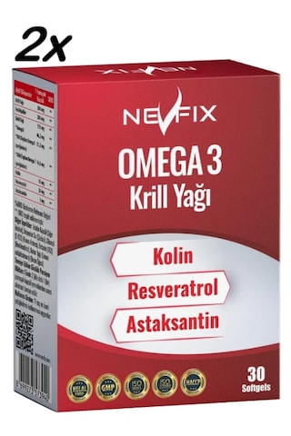 Nevfix Krill Oil Omega3 Kolin Resveratrol Astaksantin 2x30 Softgel
