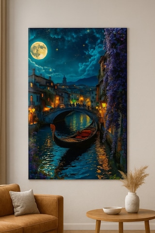 Romantik Nehir Yolu Ve Köprü Cam Tablo