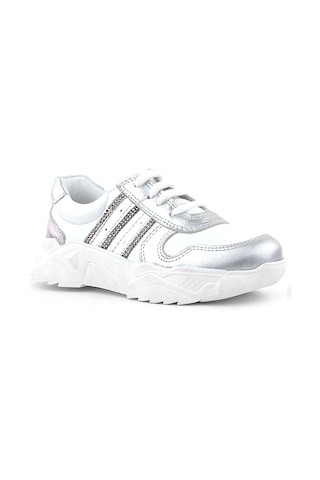 Rakerplus Hakiki Deri Gümüş Pembe Parlak Taşlı Kız Çocuk Sneakers Ayakkabı GÜMÜŞ