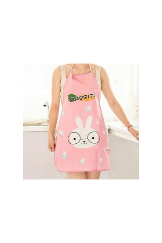 Kadın Sevimli Karikatür Su Geçirmez Önlük Mutfak Restoran Pişirme Önlük Önlükleri Pembe