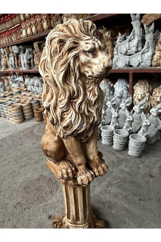 Dekoratif 53cm Eskitme Kahverengi Sütun Ve Aslan Set Heykel Ev Balkon Bahçe Dekorasyon Bohem Biblo Diğer