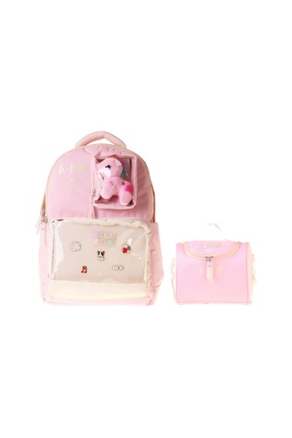 Calacilo Kız Çocuk İlkokul Sırt Çantası Ve Beslenme Seti - K-pop Pink Pembe Peluş Aksesuarlı Pembe Setcc-c4107b