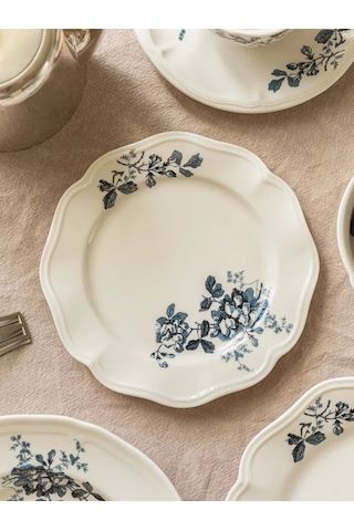 Roomi Desenli Seramik Düz Tabak 19 Cm 193352146 Beyaz