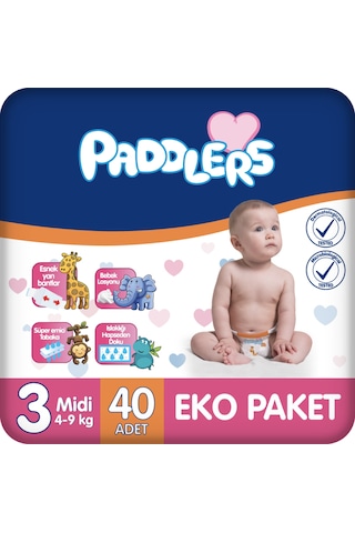 Bebek Bezi 3 Numara Midi (4-9 Kg) 40 Adet – Eko Paket, Hassas Ciltlere Uygun