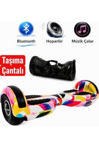 Elektrikli Kaykay Hoverboard 6.5 Inch Taşıma Çantalı Bluetooth Hoparlörlü Akıllı Dengeli - Rs-s5 Rainbow Mix Grafiti