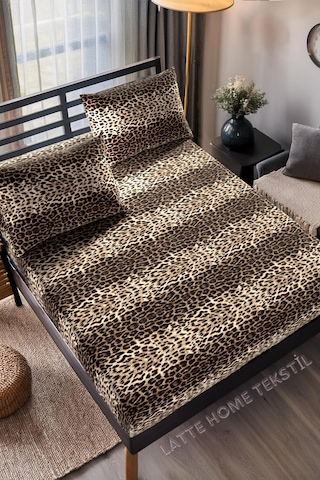 Mocha Leopar Desenli Pamuklu Kumaş Lastikli Çarşaf Takımı