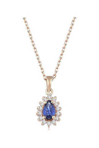 Klasik Pırlanta Anturaj Damla Safir Kolye Rose Gold 40881917