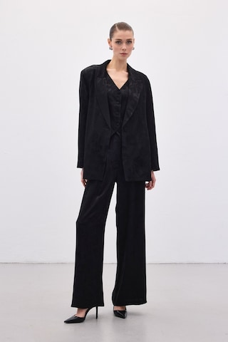 Sateen Jakarlı Bol Pantolon - Siyah-136818 siyah