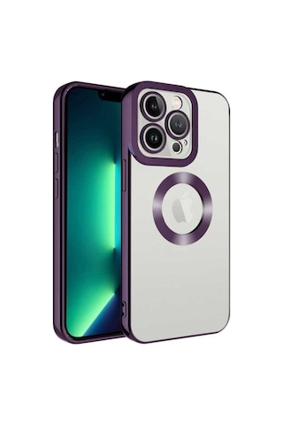 Apple Uyumlu iPhone 14 Pro Kılıf Kamera Korumalı Logo Gösteren Zore Omega Kapak Derin Mor