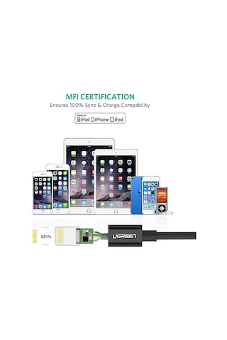 Ugreen Lightning To Usb-a Mfi Sertifikalı Hızlı Şarj Kablosu 1 M Siyah