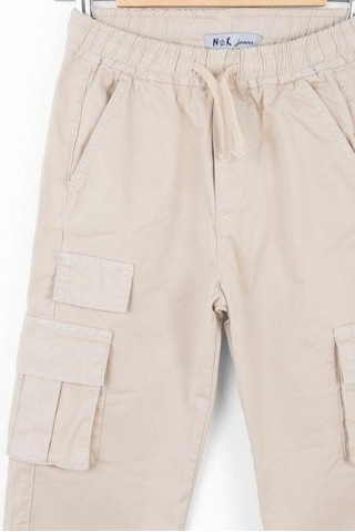 Nk Kids Çocuk Kargo Cepli Beli Paçası Lastikli Kargo Pantolon-13834-krem Krem