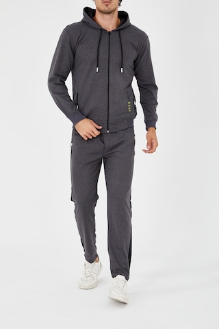 Pants Düz Paça Fermuarlı Kapşonlu Eşofman Takım - Füme Füme