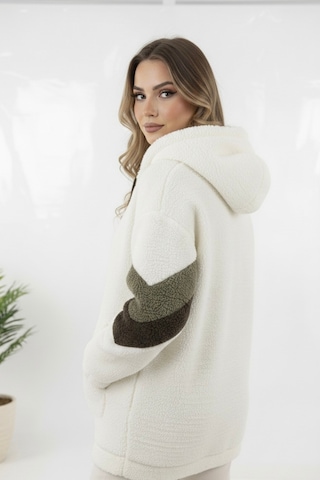 Hiramir Peluş Yeni Sezon Kadın Kolları Şeritli Kolej Mont Ks2577 Beyaz