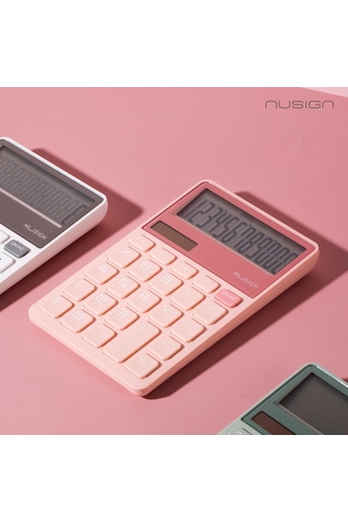 Nusign Hesap Makinesi &zımba & Makas Kırtasiye Seti - Pembe