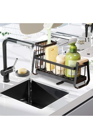 Homyl Mutfak Lavabosu Için Süngerlik Karbon Çelik Lavabo Rafı Siyah